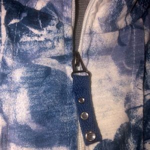 XL Zippered mandarin collard blue floral jacket
